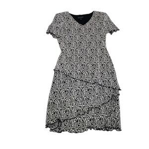 Connected Apparel Floral Tiered V Neck Dress